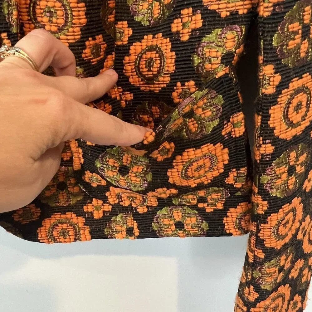 Sara Campbell Orange Floral Blazer Size 6 Retro Twee Phoebe Buffay Indie Art